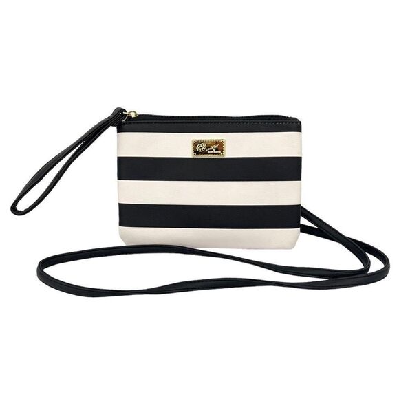Betsey Johnson Signature Black & White Striped Luv Betsey Crossbody Wristlet - Picture 10 of 10